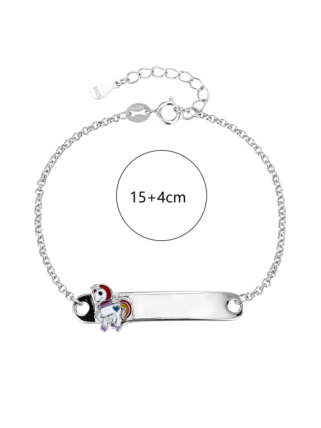 Children's silver bracelet with unicorn figure, engravable (15+4 cm) in hallmarked, rhodium-plated 925 sterling silver – alternate display view – DRESCHER Jewellery®