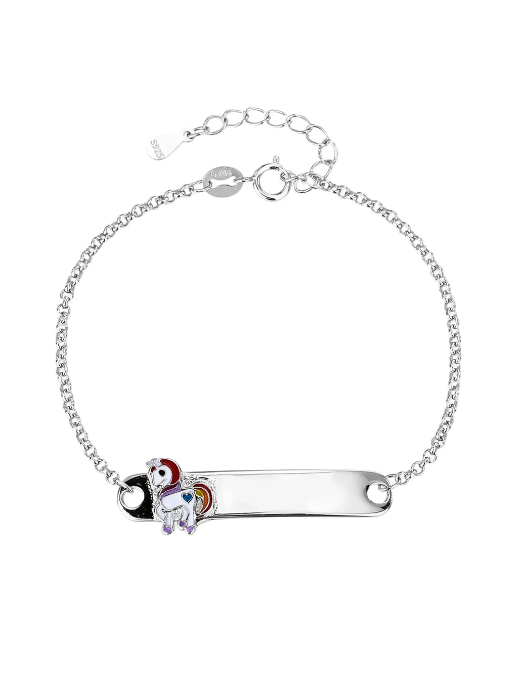 Children's silver bracelet with unicorn figure, engravable (15+4 cm)
