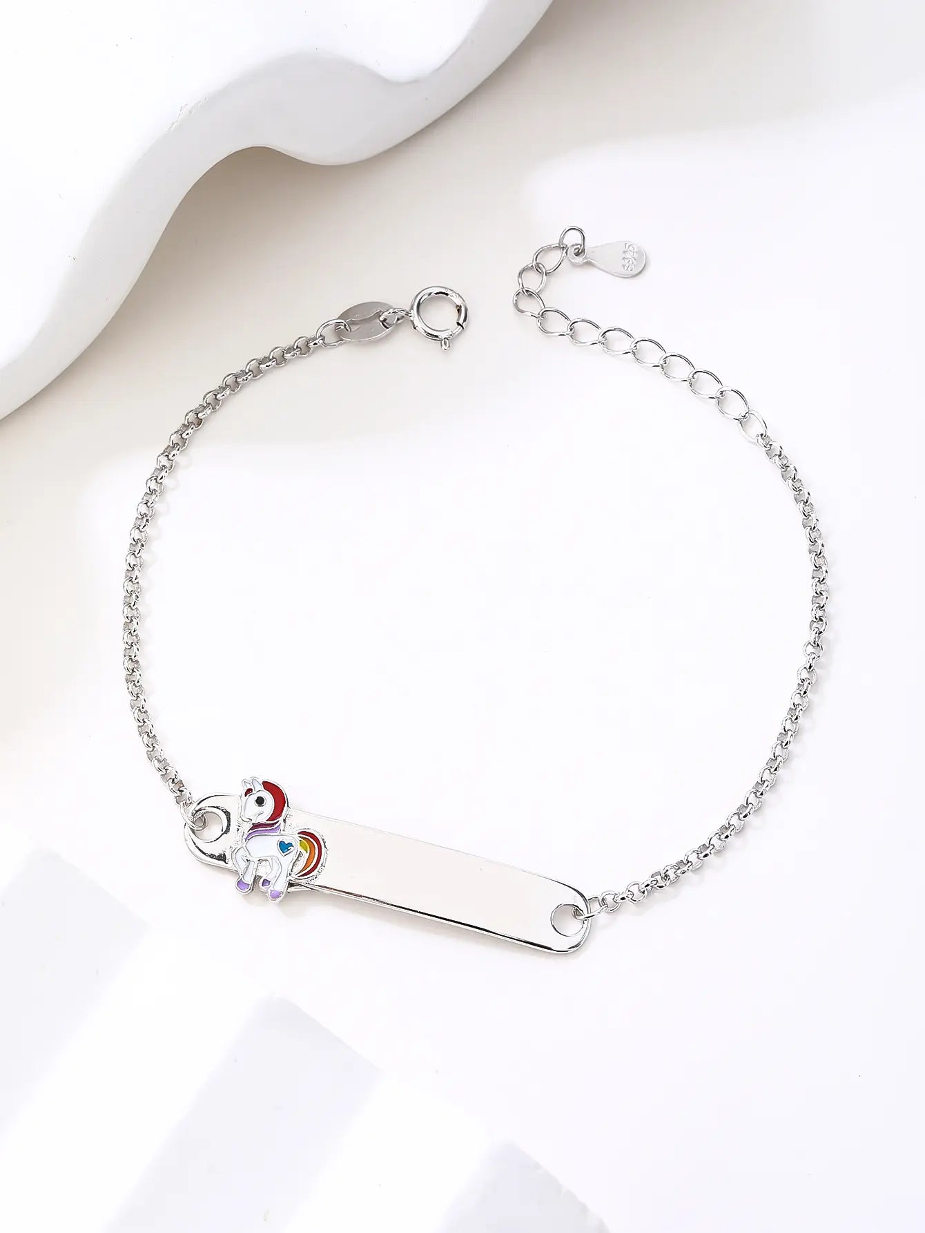 Children's silver bracelet with unicorn figure, engravable (15+4 cm)