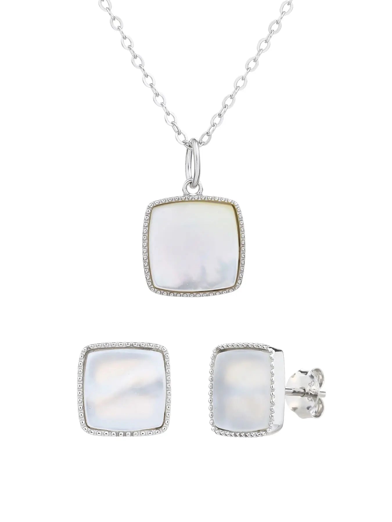 Silver pearl rectangular bead set