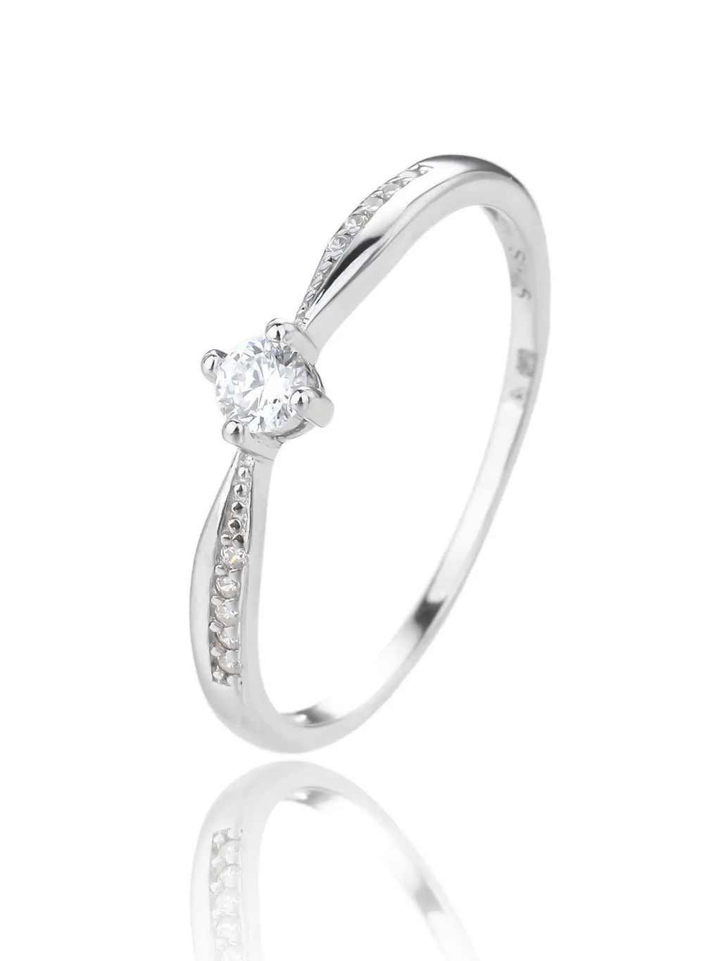 Silver ring with white cubic zirconia stones
