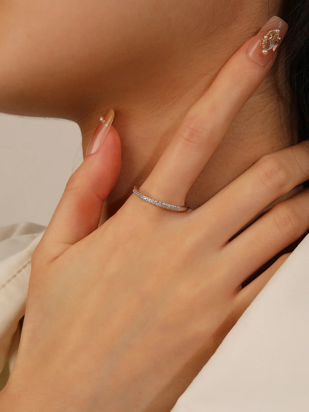 Silver ring with white cubic zirconia stones