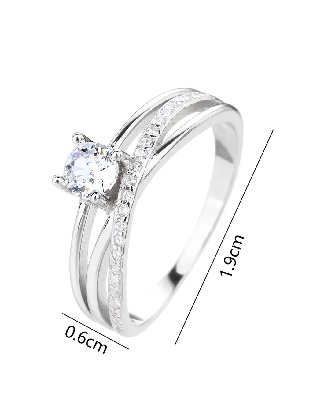 Silver engagement ring with white cubic zirconia stones