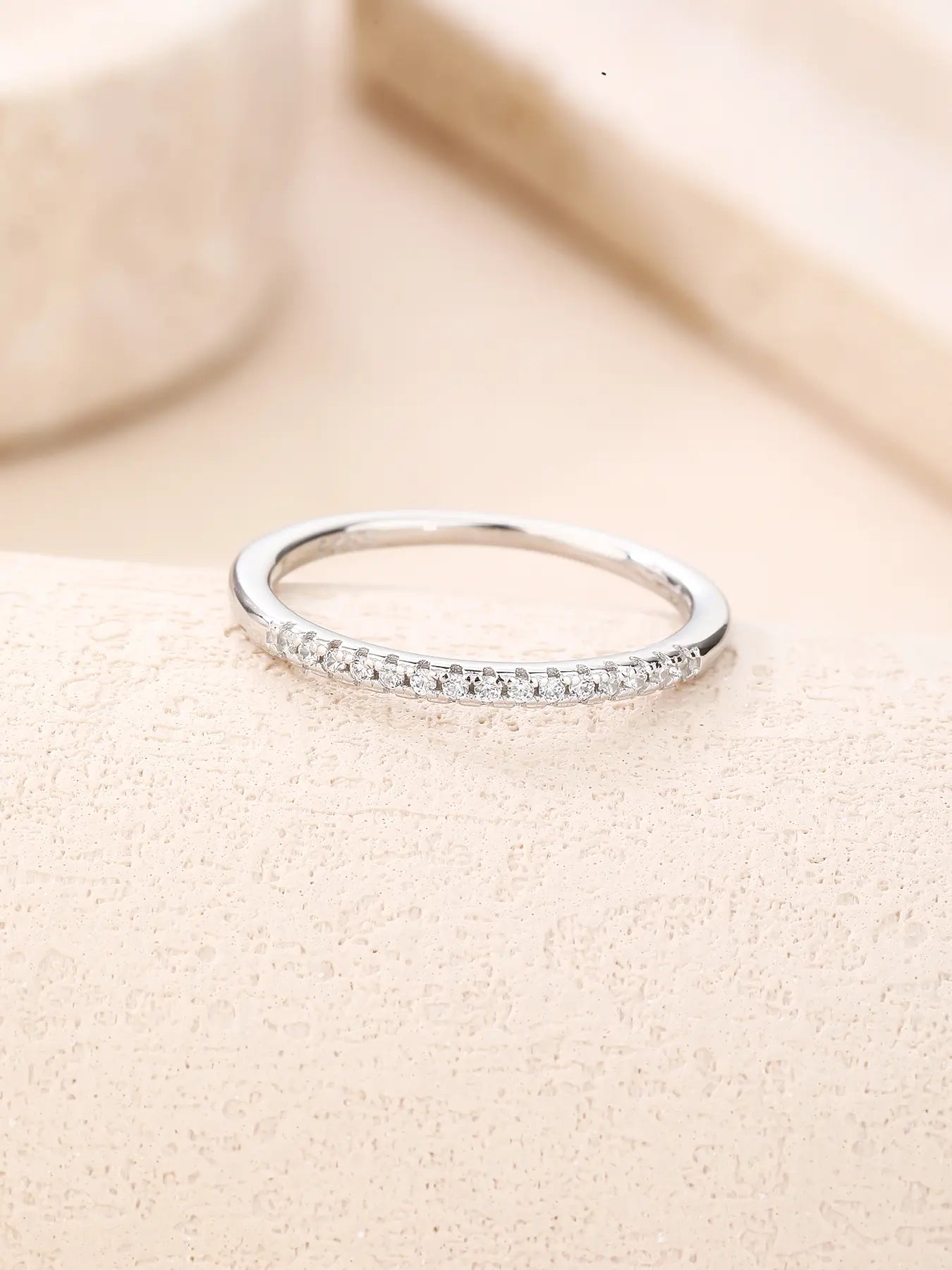 Silver ring with white cubic zirconia stones