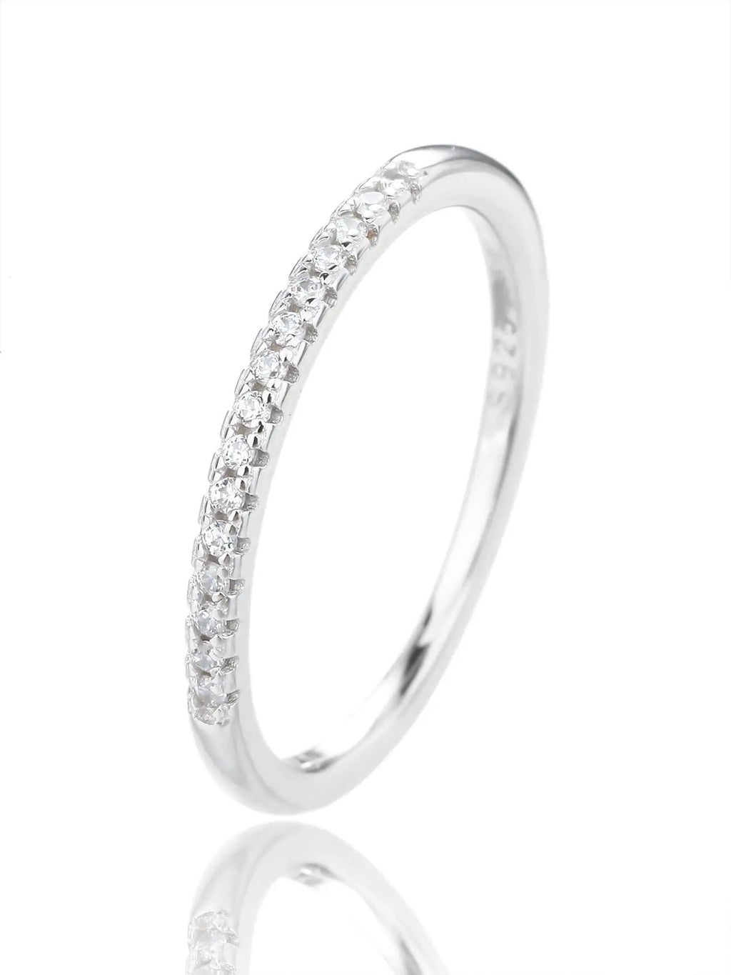 Silver ring with white cubic zirconia stones
