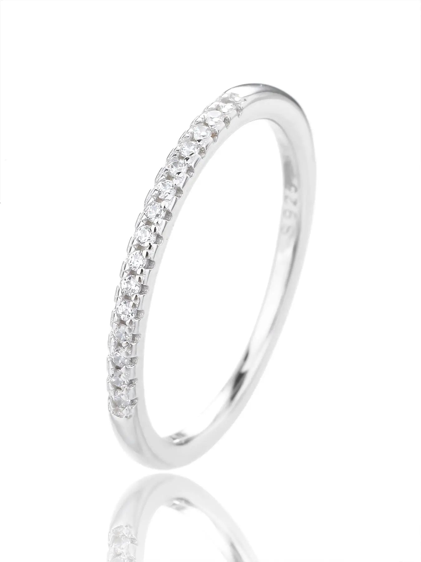 Silver ring with white cubic zirconia stones