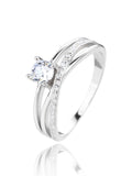 Silver engagement ring with white cubic zirconia stones