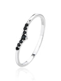 Silver ring with black cubic zirconia stones, V-shaped decoration