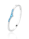 Silver ring with blue cubic zirconia stones, V-shaped decoration