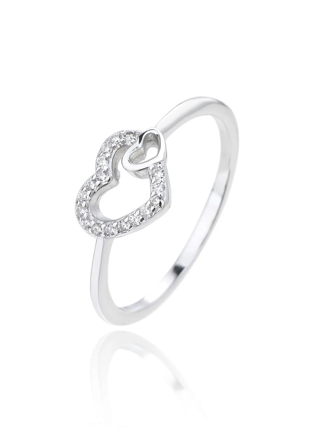 Silver ring with two hearts motif