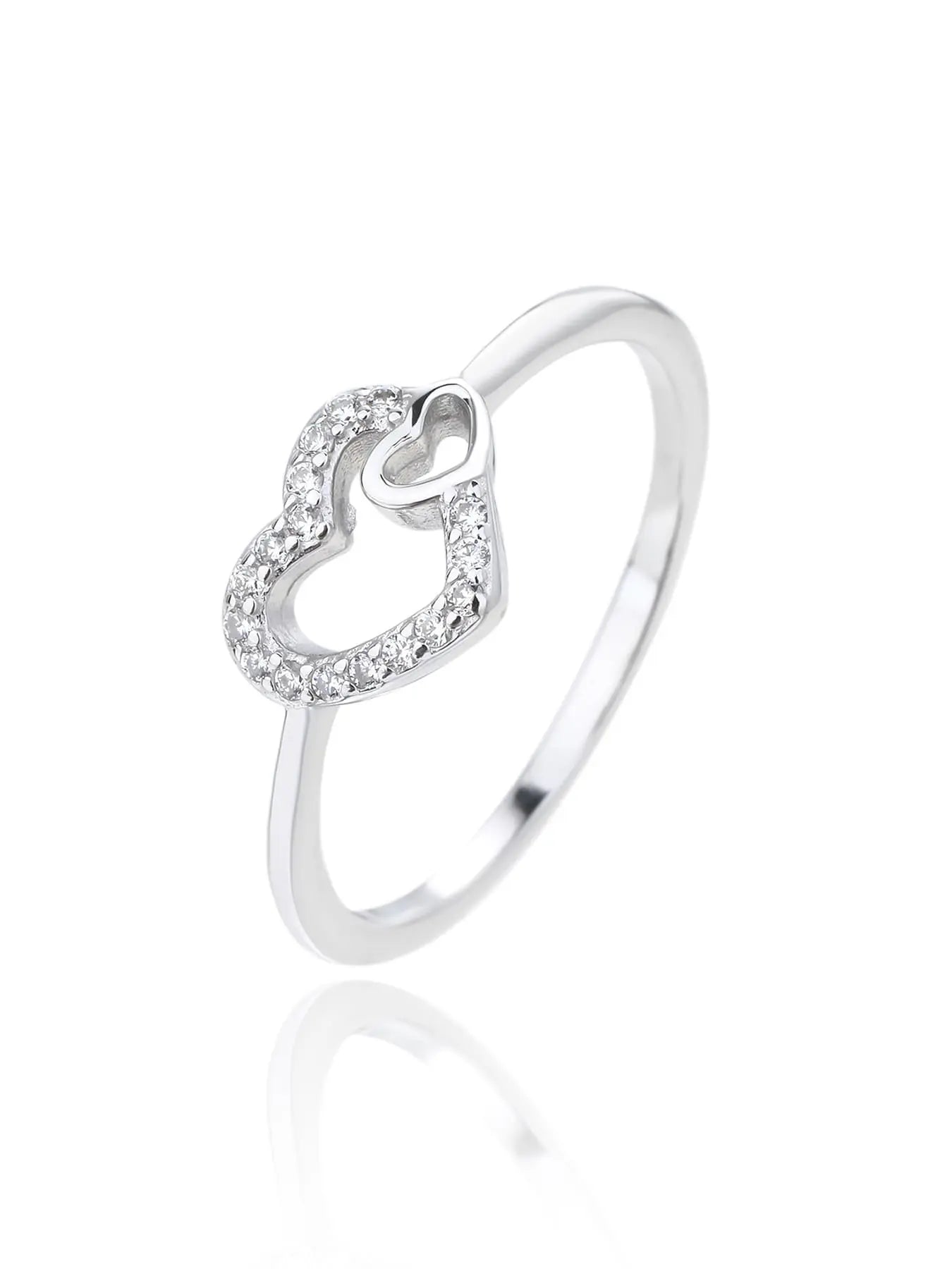 Silver ring with two hearts motif