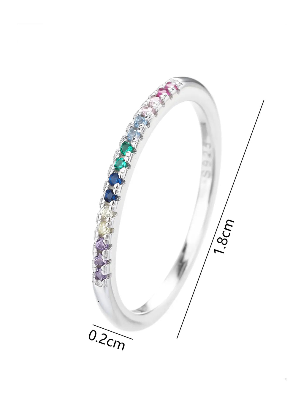 Silver ring with rainbow cubic zirconia stones