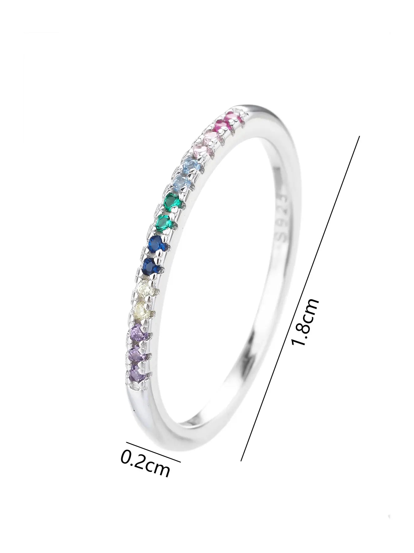 Silver ring with rainbow cubic zirconia stones