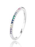 Silver ring with rainbow cubic zirconia stones