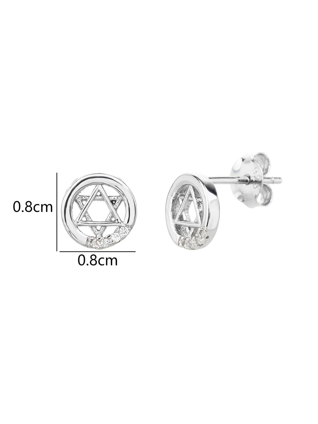 Six-pointed star white cubic zirconia stud earrings in hallmarked, rhodium-plated 925 sterling silver – 0.8 × 0.8 cm dimensions – DRESCHER Jewellery®
