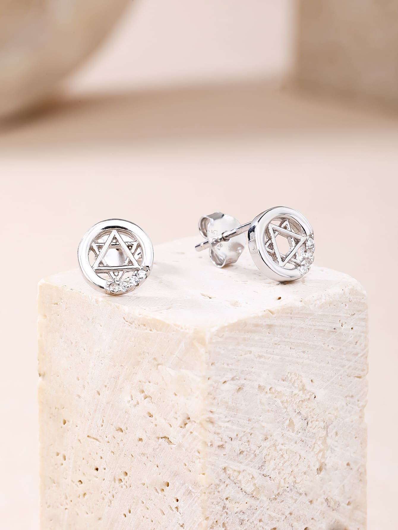 Silver six pointed star earrings with white zirconia