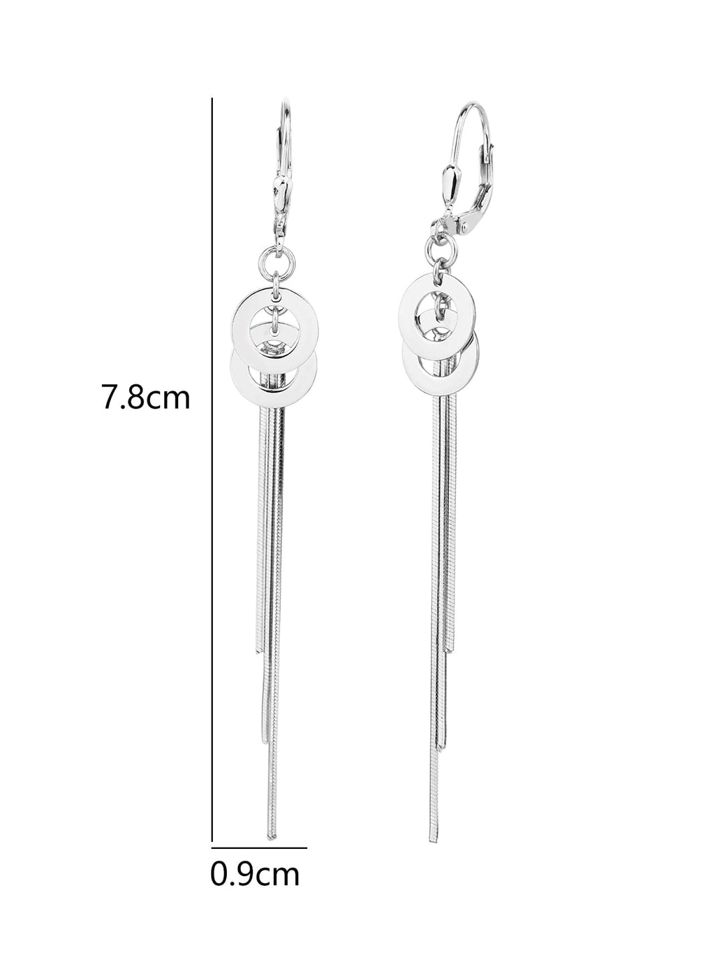 Circle motif chain drop leverback earrings in hallmarked, rhodium-plated 925 sterling silver – 7.8 × 0.9 cm dimensions – DRESCHER Jewellery®