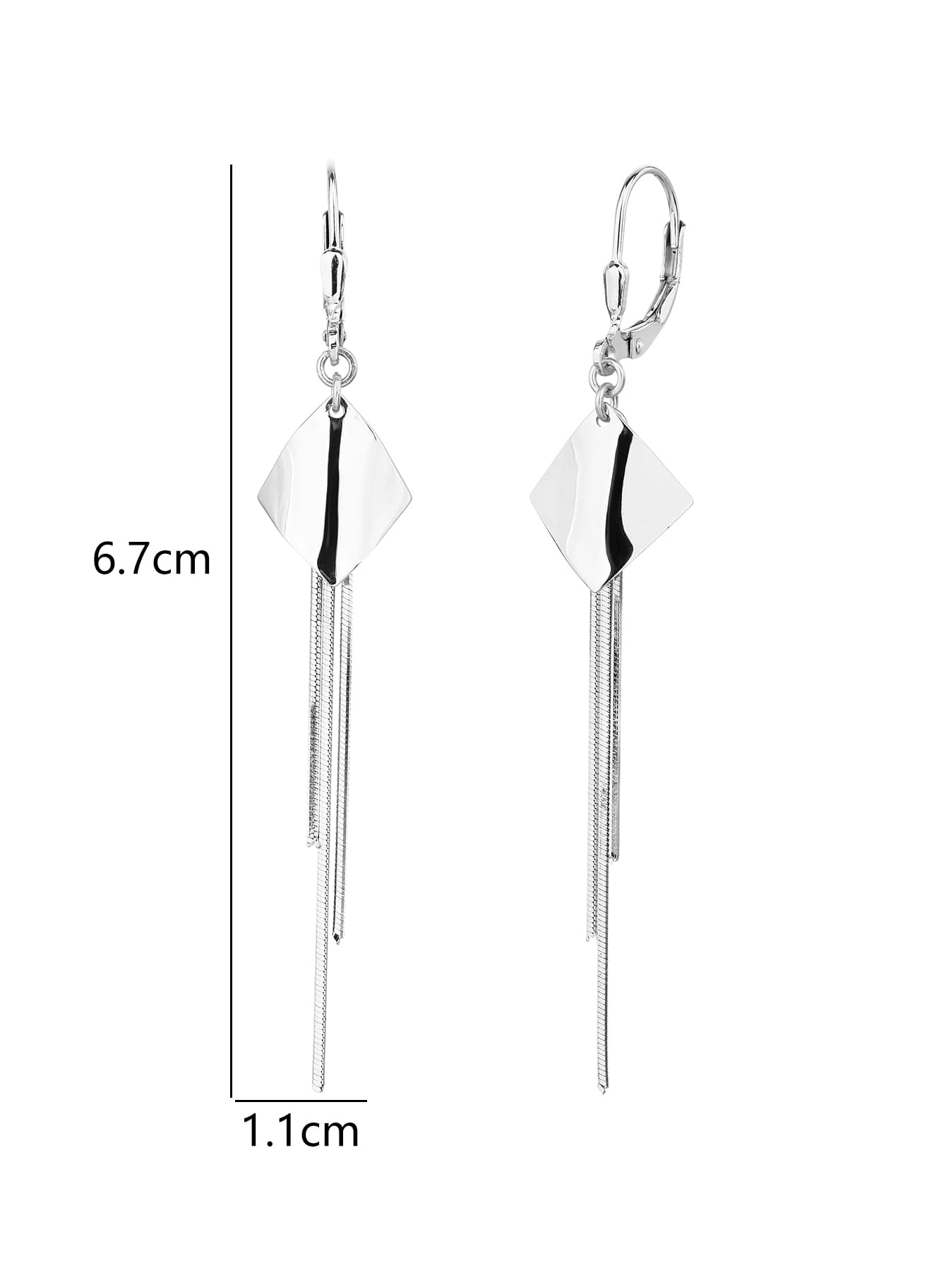 Geometric diamond-motif chain drop leverback earrings in hallmarked, rhodium-plated 925 sterling silver – 6.7 × 1.1 cm dimensions – DRESCHER Jewellery®