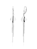 Silver long dangle earrings with diamond motif