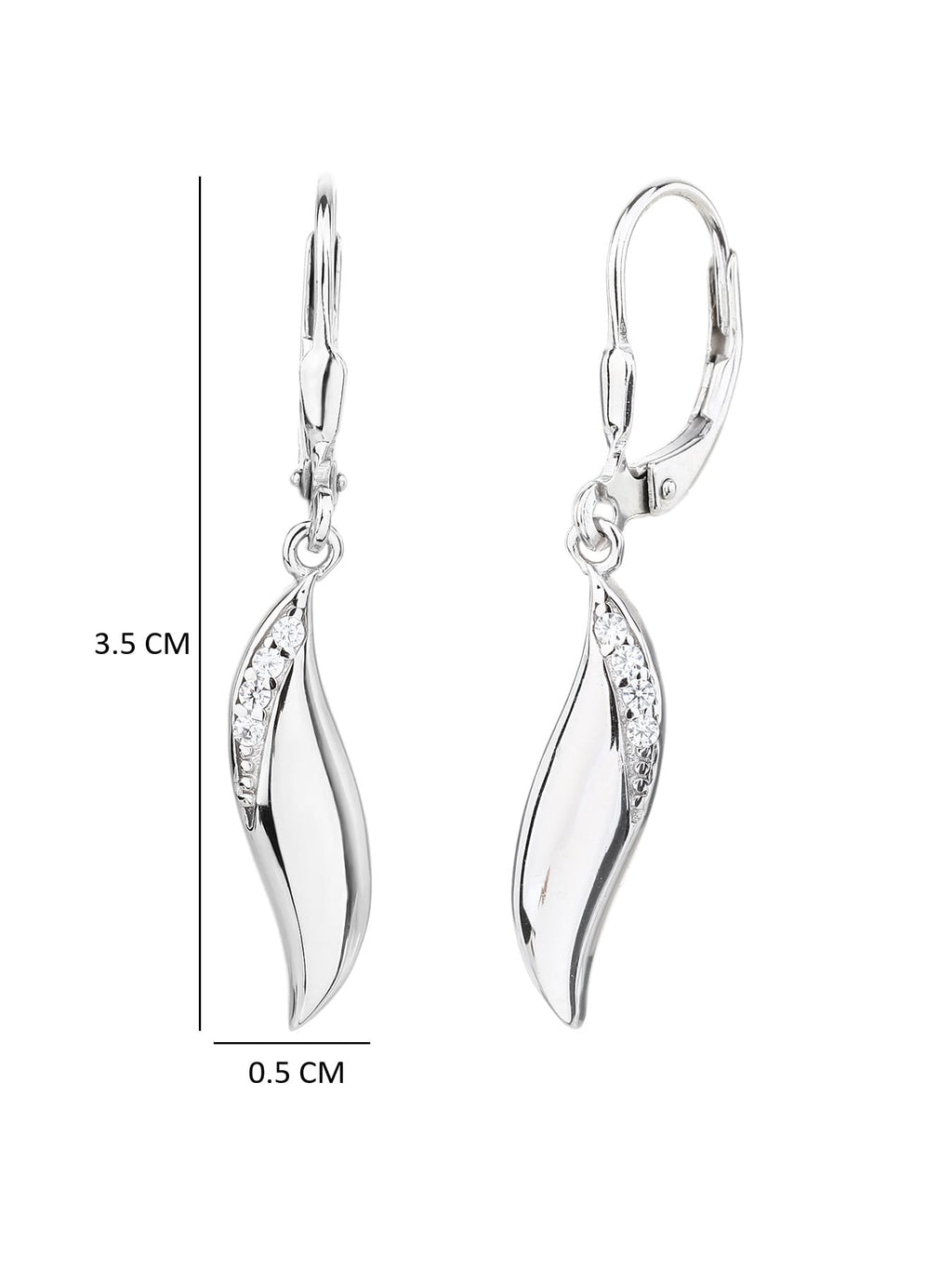 wave shaped cubic zirconia stone earrings with patent closure in hallmarked, rhodium-plated 925 sterling silver – display view – DRESCHER Jewellery®