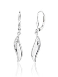 Silver wave shaped cubic zirconia stone earrings with patent closure