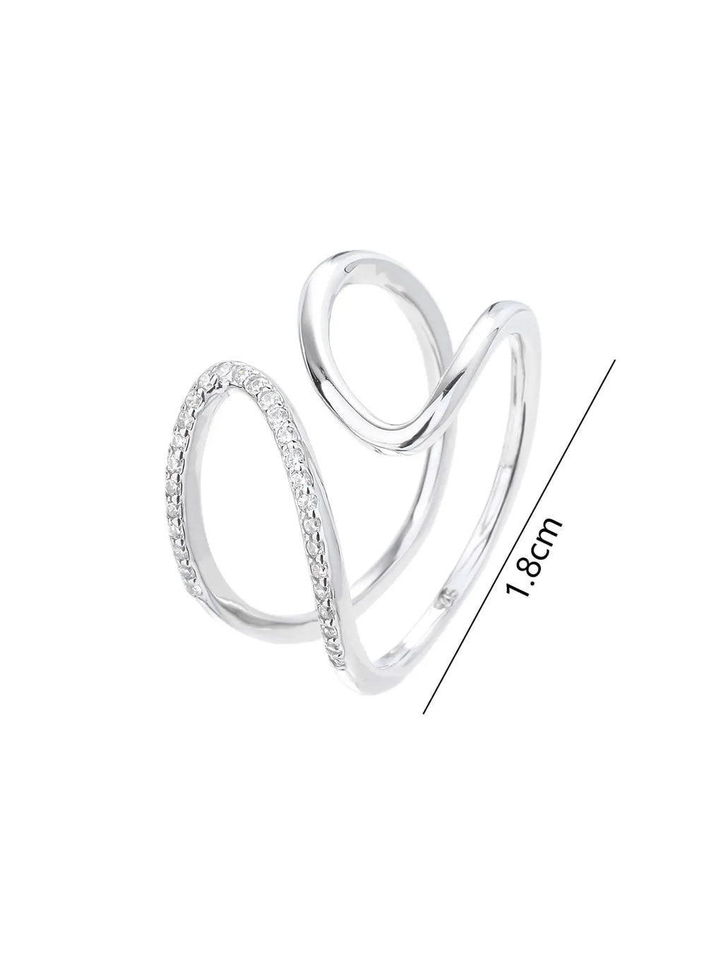 Silver wavy line ring with white cubic zirconia stones