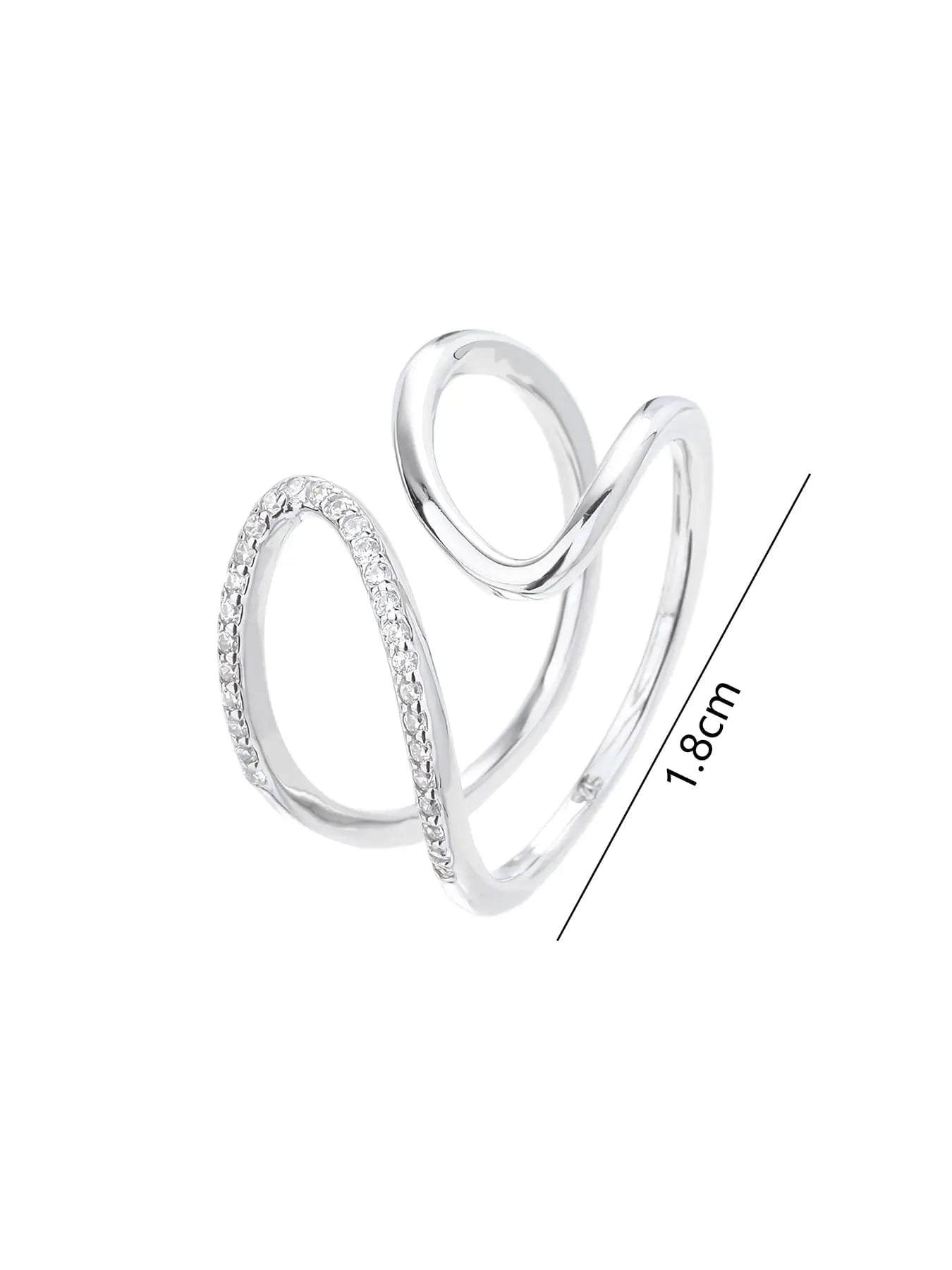 Silver wavy line ring with white cubic zirconia stones