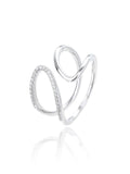 Silver wavy line ring with white cubic zirconia stones