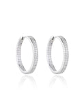 Silver hoop earrings with white cubic zirconia stones