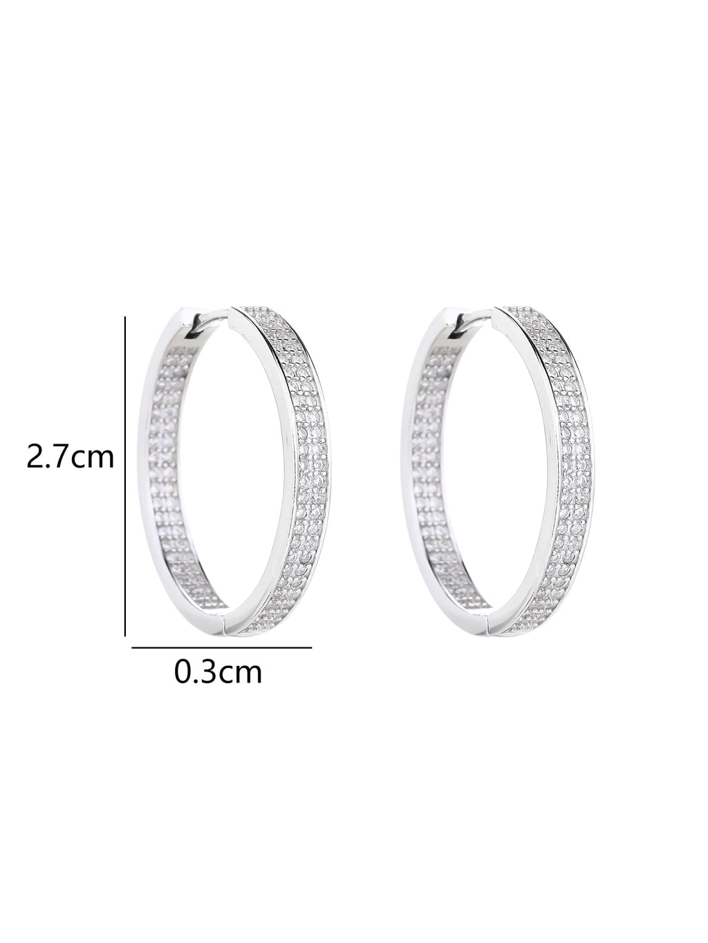 Double-row white cubic zirconia hoop earrings in hallmarked, rhodium-plated 925 sterling silver – 2.7 × 0.3 cm dimensions – DRESCHER Jewellery®