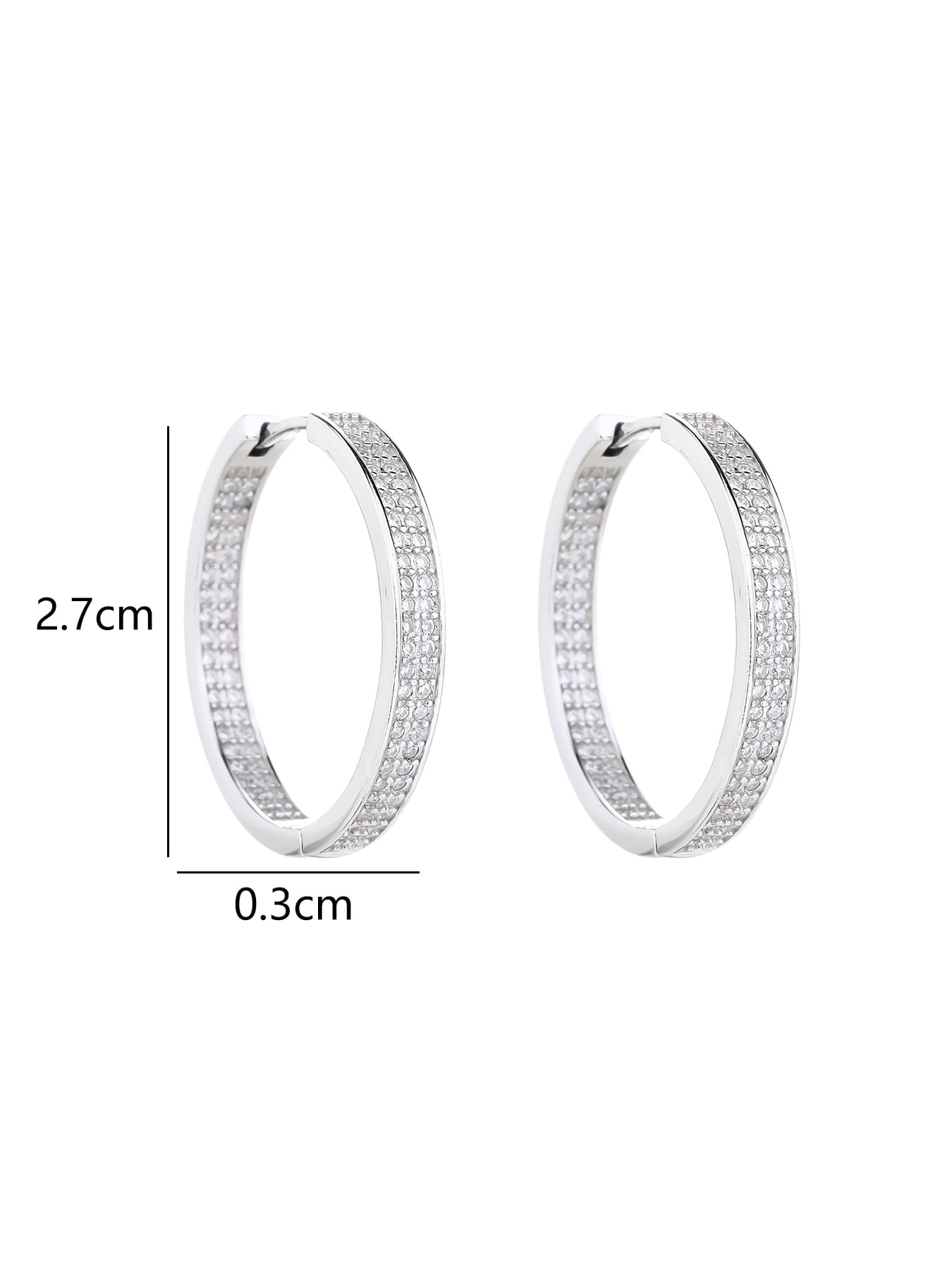 Double-row white cubic zirconia hoop earrings in hallmarked, rhodium-plated 925 sterling silver – 2.7 × 0.3 cm dimensions – DRESCHER Jewellery®