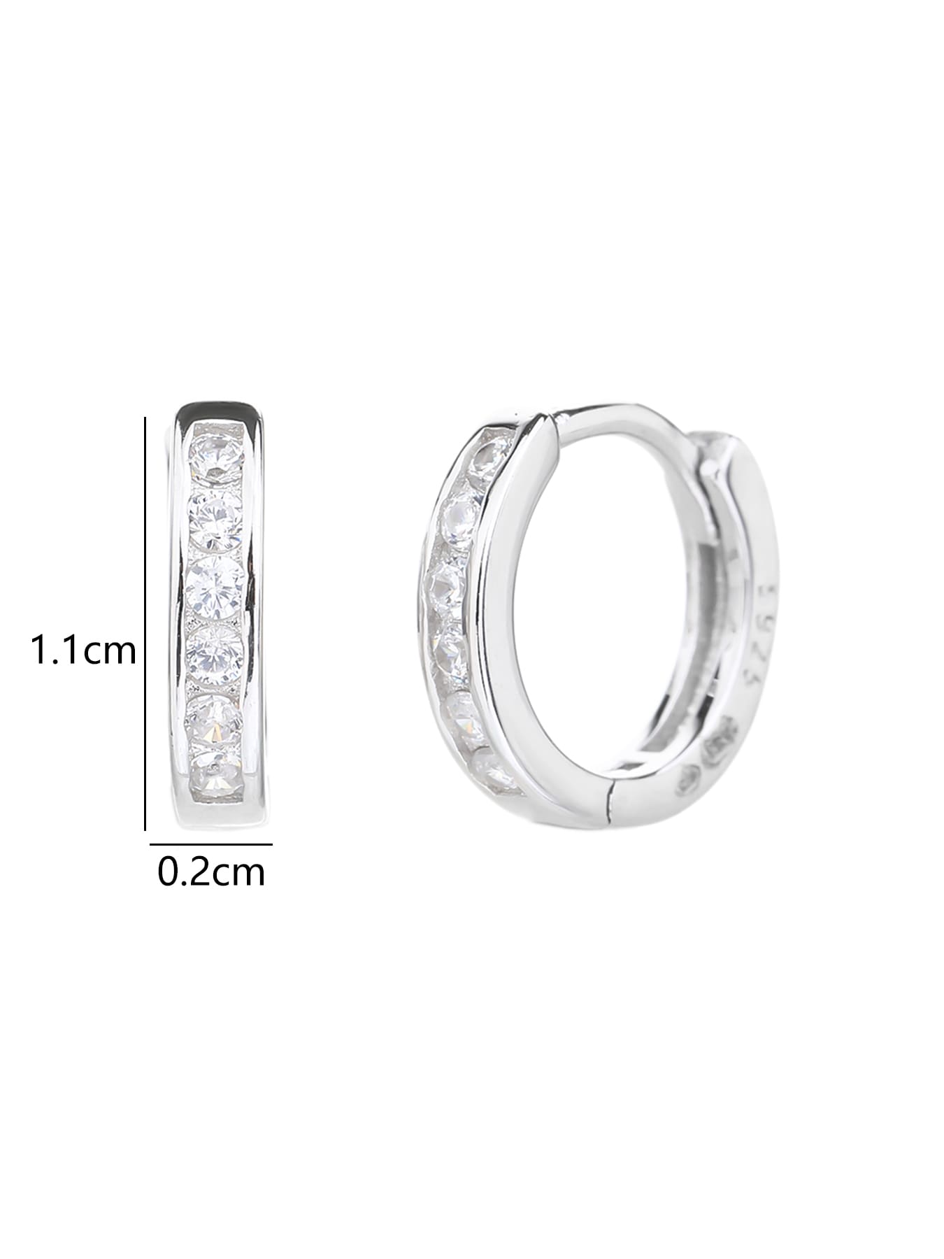 hoop earrings with white cubic zirconia stones in hallmarked, rhodium-plated 925 sterling silver – lifestyle view – DRESCHER Jewellery®
