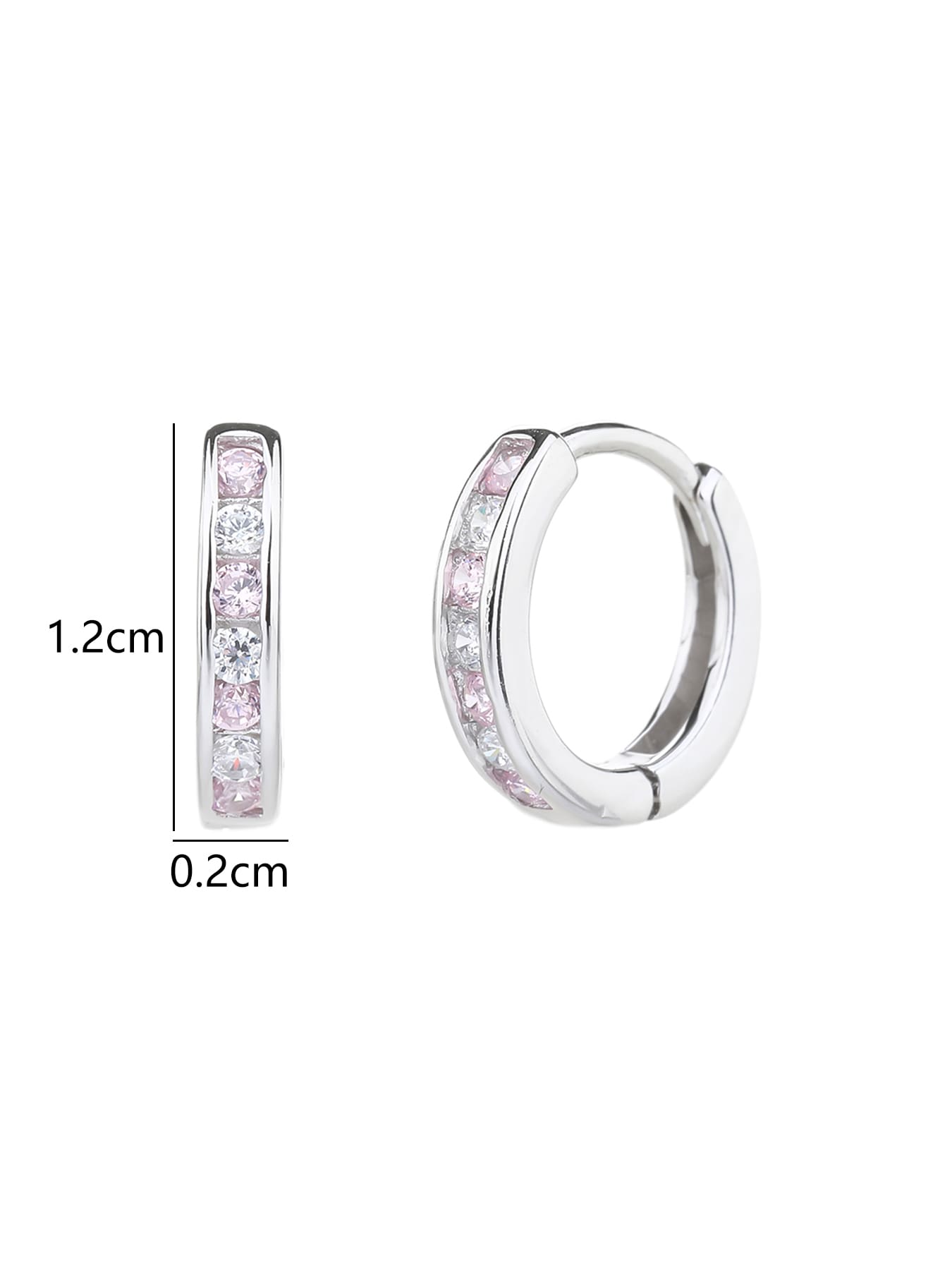 Pink and white cubic zirconia hoop earrings in hallmarked, rhodium-plated 925 sterling silver – 1.2 × 0.2 cm dimensions – DRESCHER Jewellery®