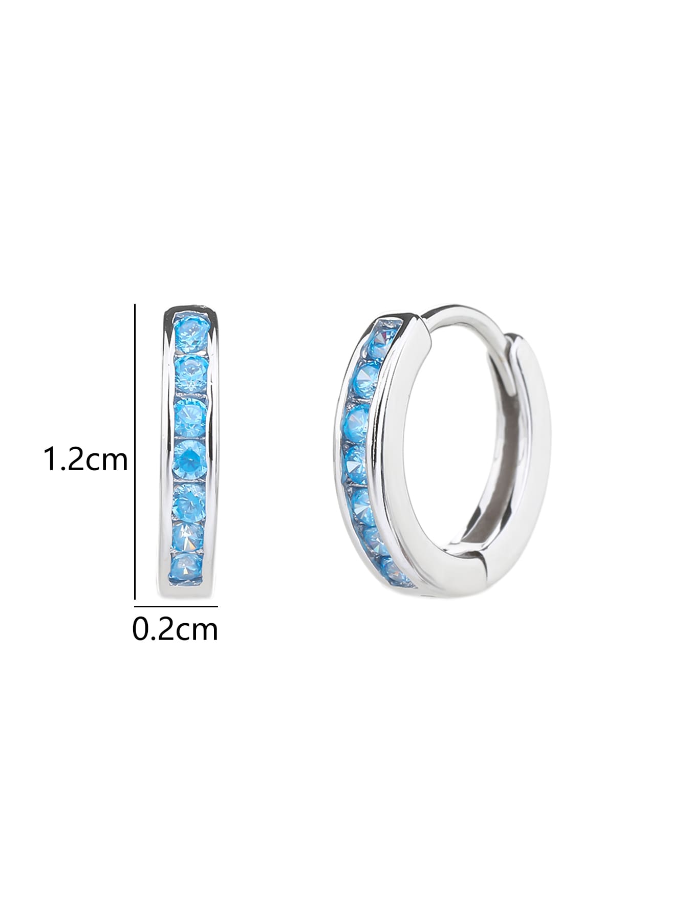 Light blue cubic zirconia hoop earrings in hallmarked, rhodium-plated 925 sterling silver – 1.2 × 0.2 cm dimensions – DRESCHER Jewellery®