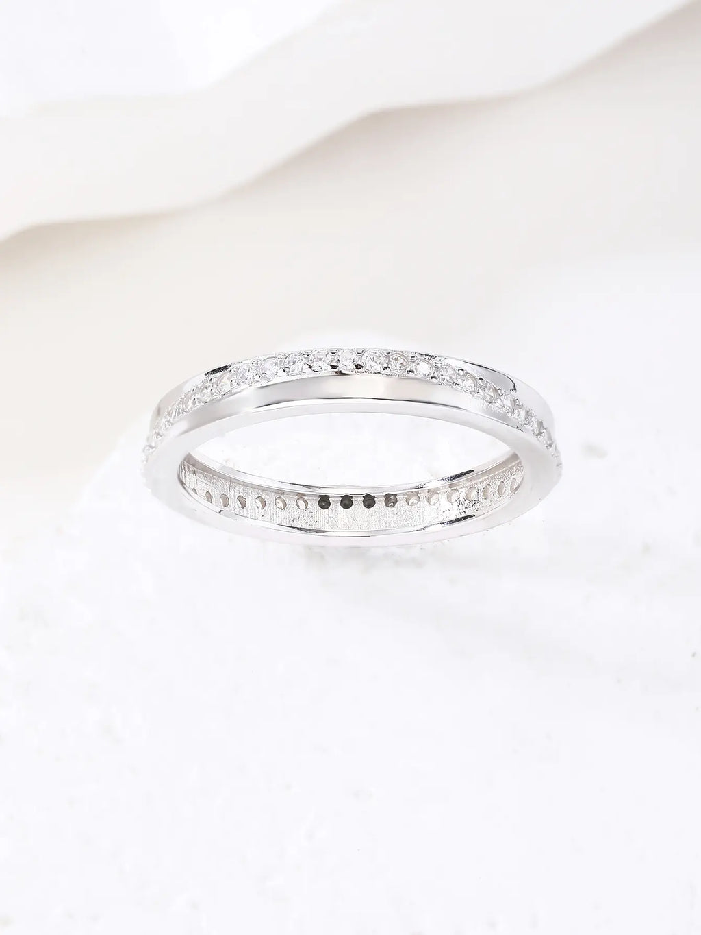 Silver hoop ring with cubic zirconia stones