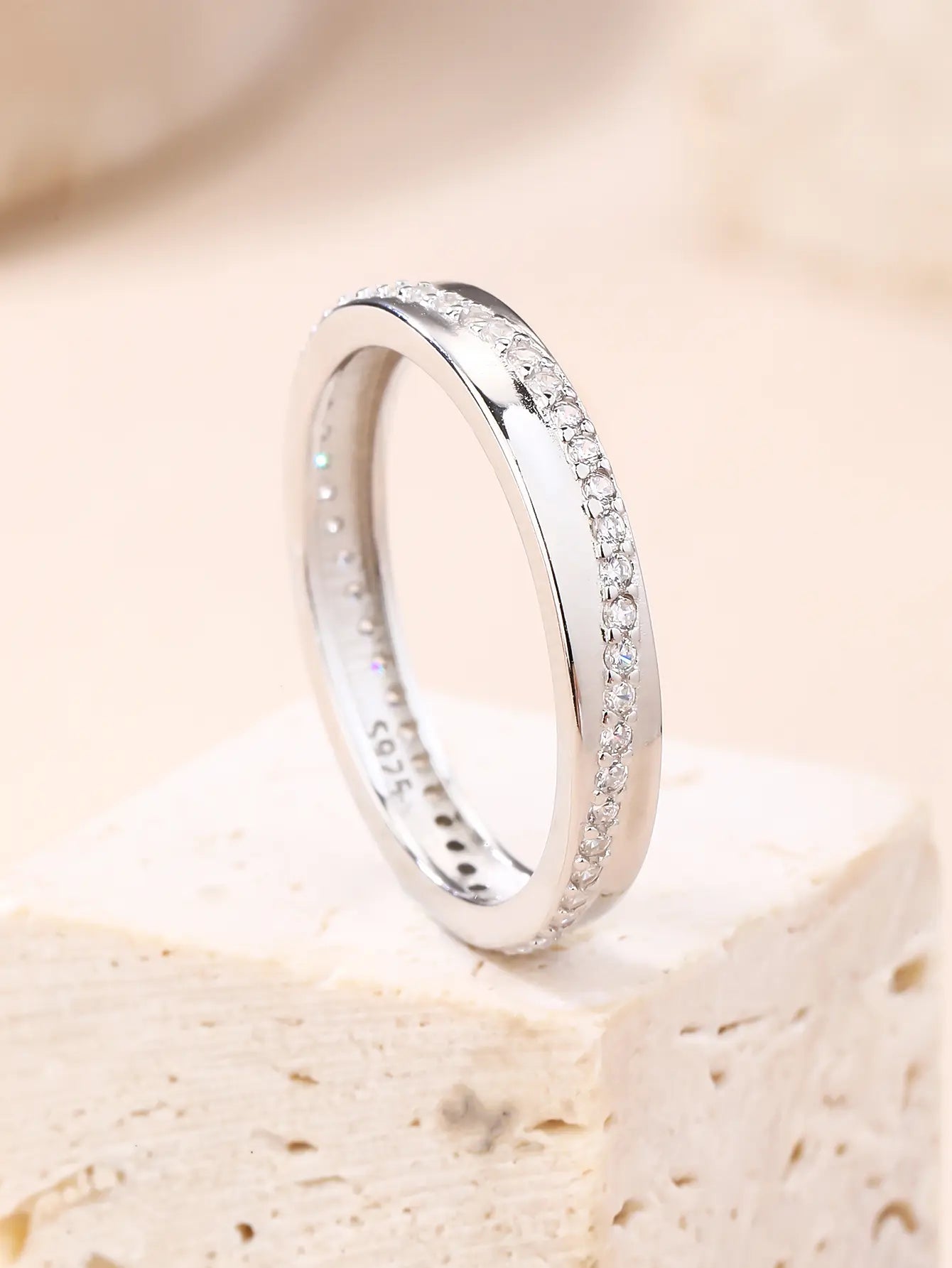 Silver hoop ring with cubic zirconia stones