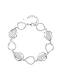 Silver bracelet with drop outline and white opal stones (16,5+3,5 cm)