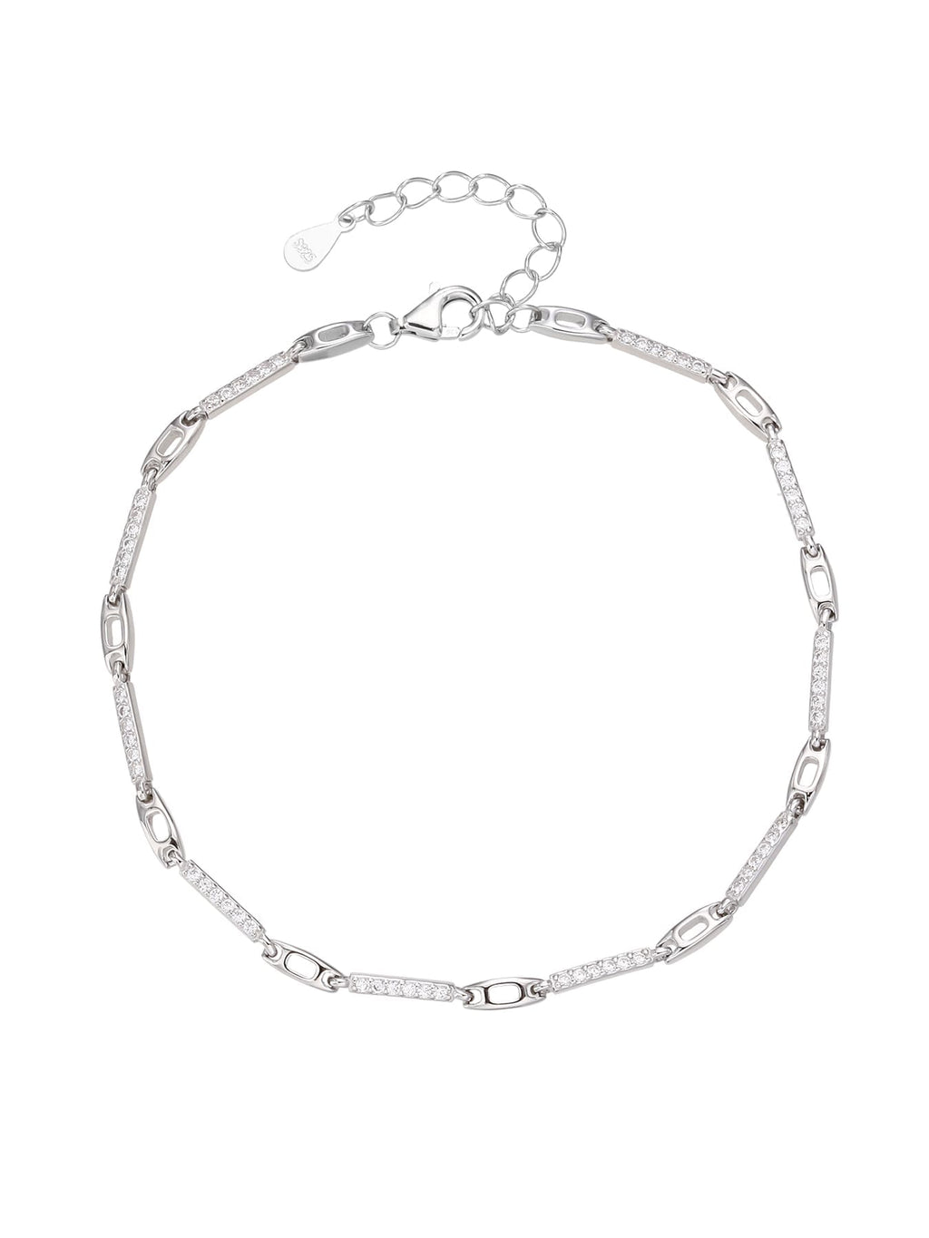 bracelet fine chain design with zirconia inlay in hallmarked, rhodium-plated 925 sterling silver – alternate front view – DRESCHER Jewellery®