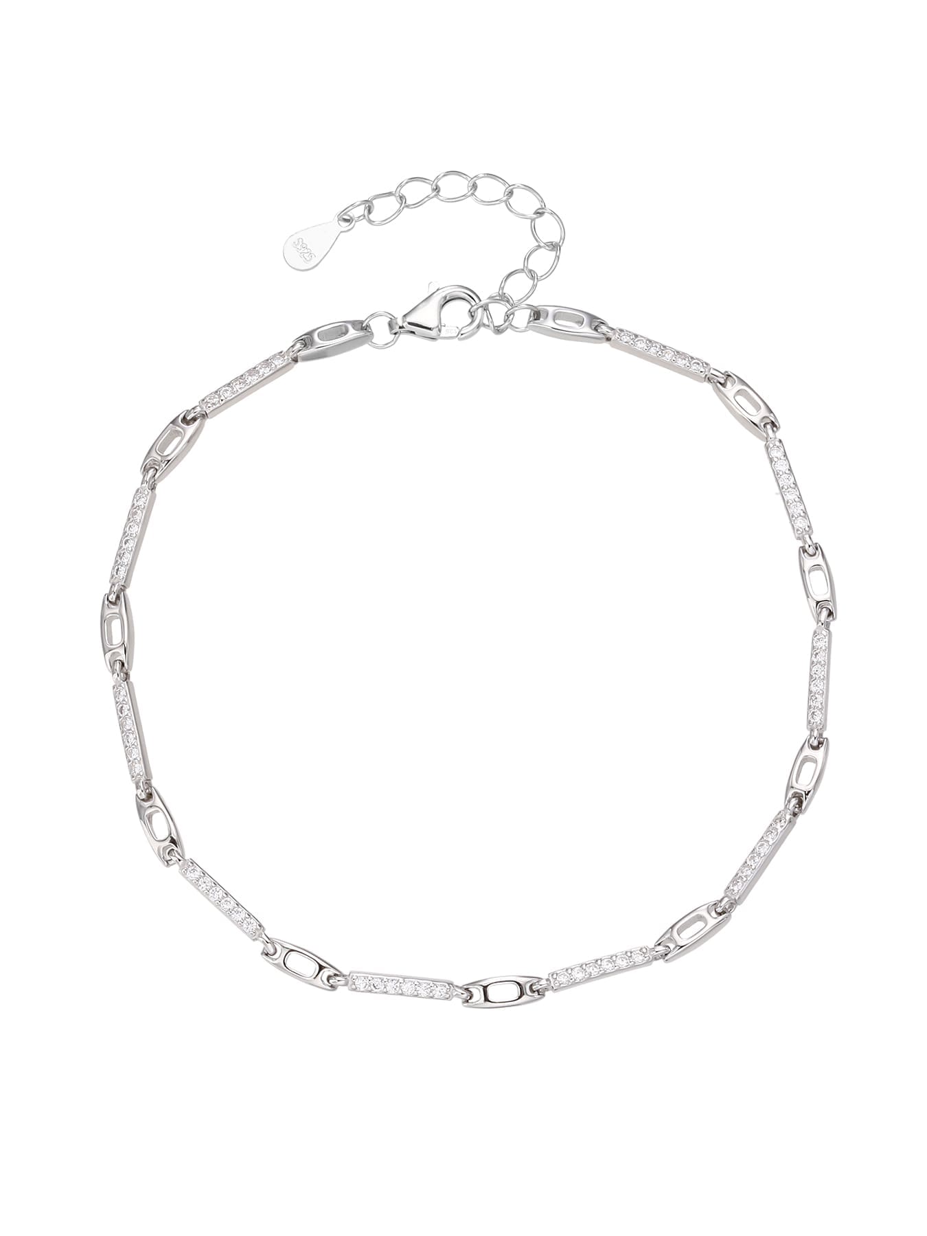 bracelet fine chain design with zirconia inlay in hallmarked, rhodium-plated 925 sterling silver – alternate front view – DRESCHER Jewellery®