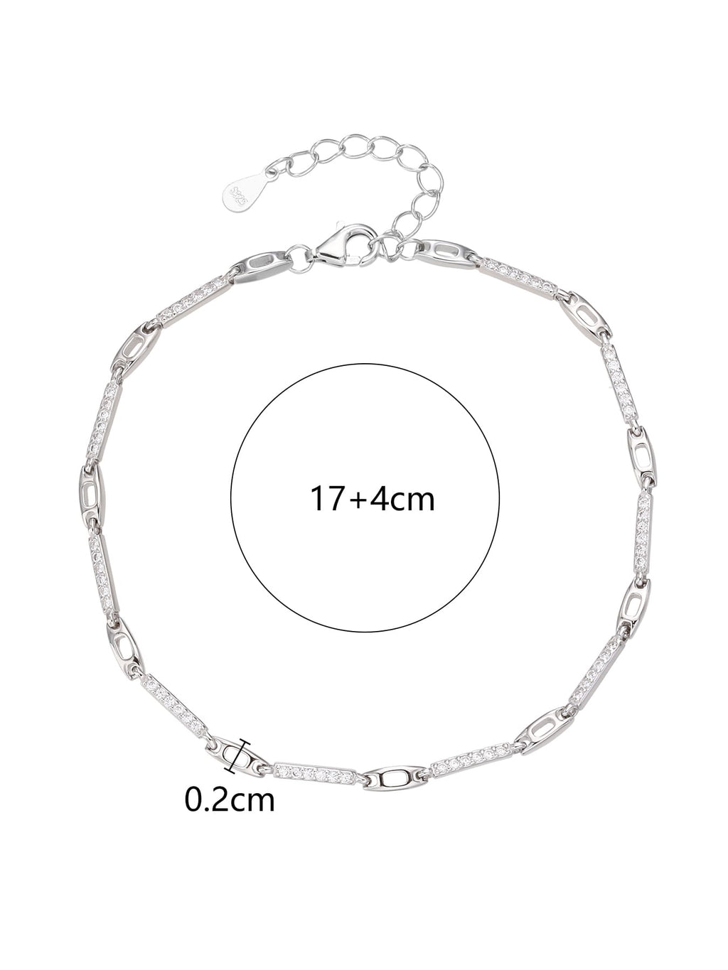 bracelet fine chain design with zirconia inlay in hallmarked, rhodium-plated 925 sterling silver – worn view – DRESCHER Jewellery®