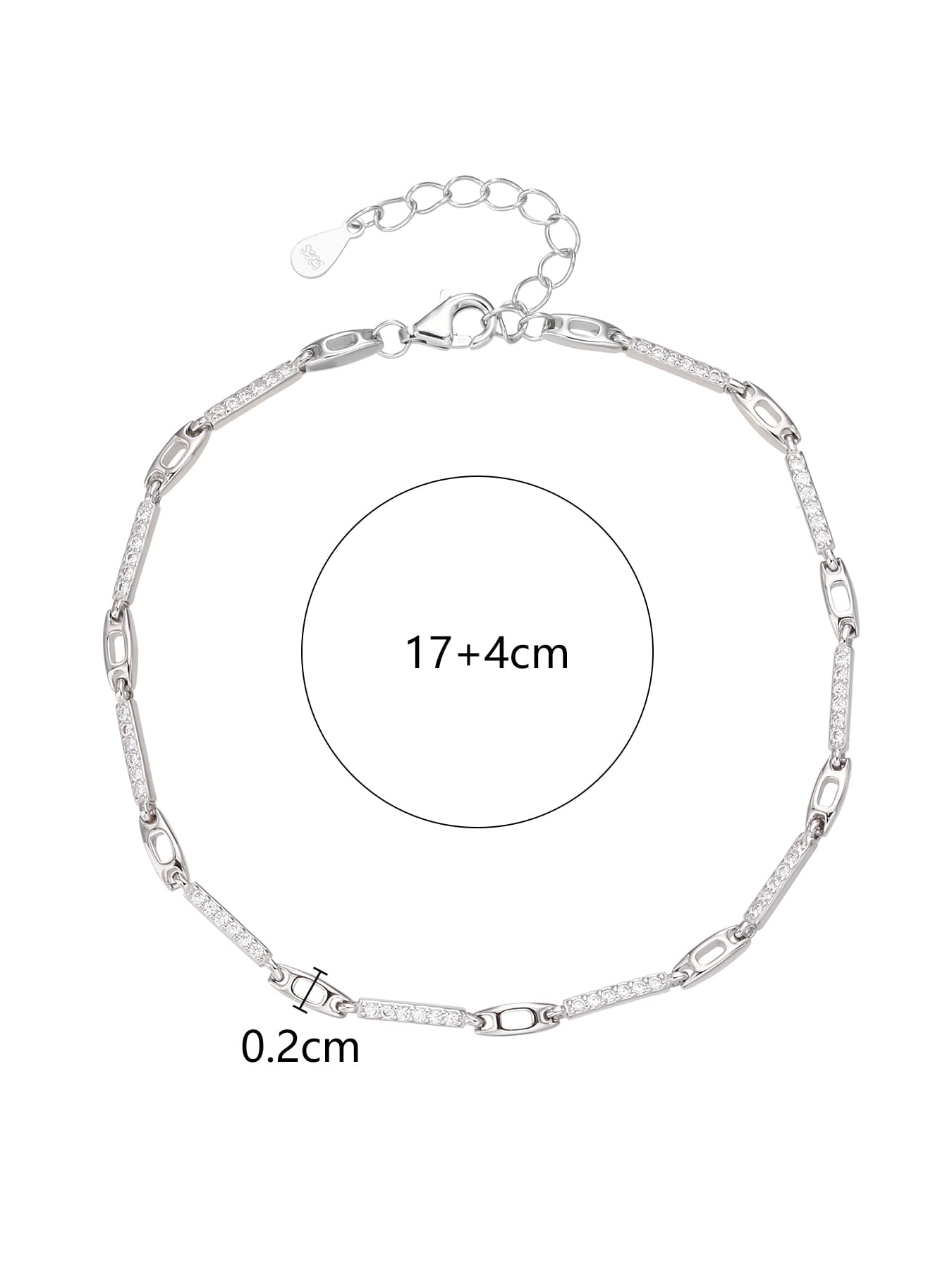 bracelet fine chain design with zirconia inlay in hallmarked, rhodium-plated 925 sterling silver – worn view – DRESCHER Jewellery®
