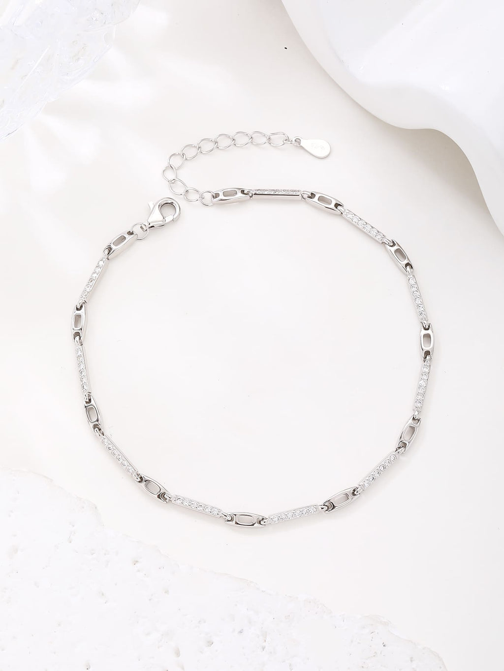 bracelet fine chain design with zirconia inlay in hallmarked, rhodium-plated 925 sterling silver – dimensions view – DRESCHER Jewellery®