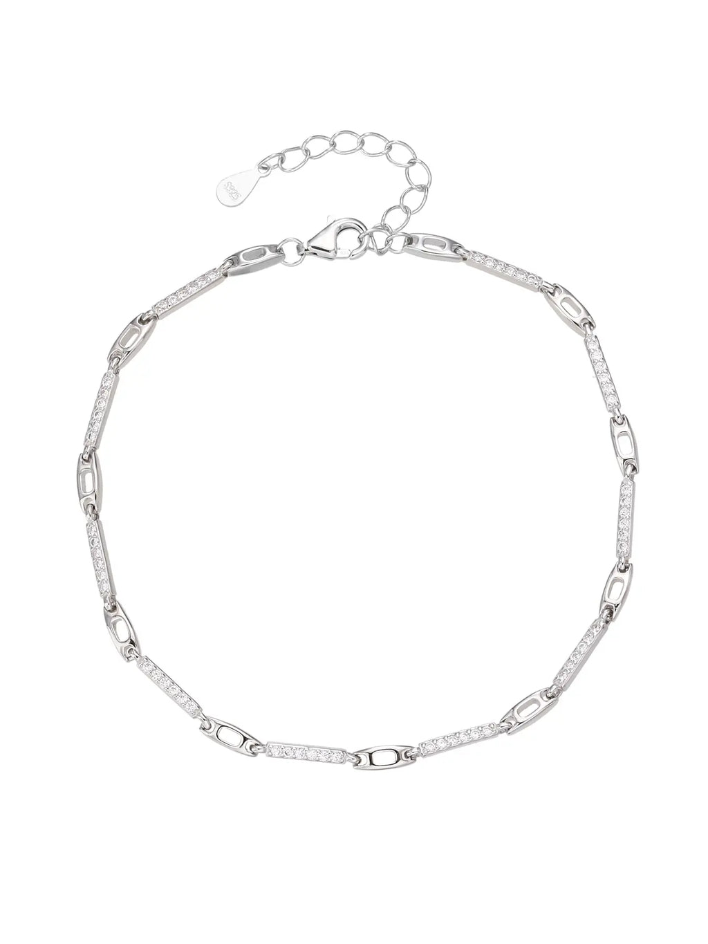 bracelet fine chain design with zirconia inlay in hallmarked, rhodium-plated 925 sterling silver – front view – DRESCHER Jewellery®