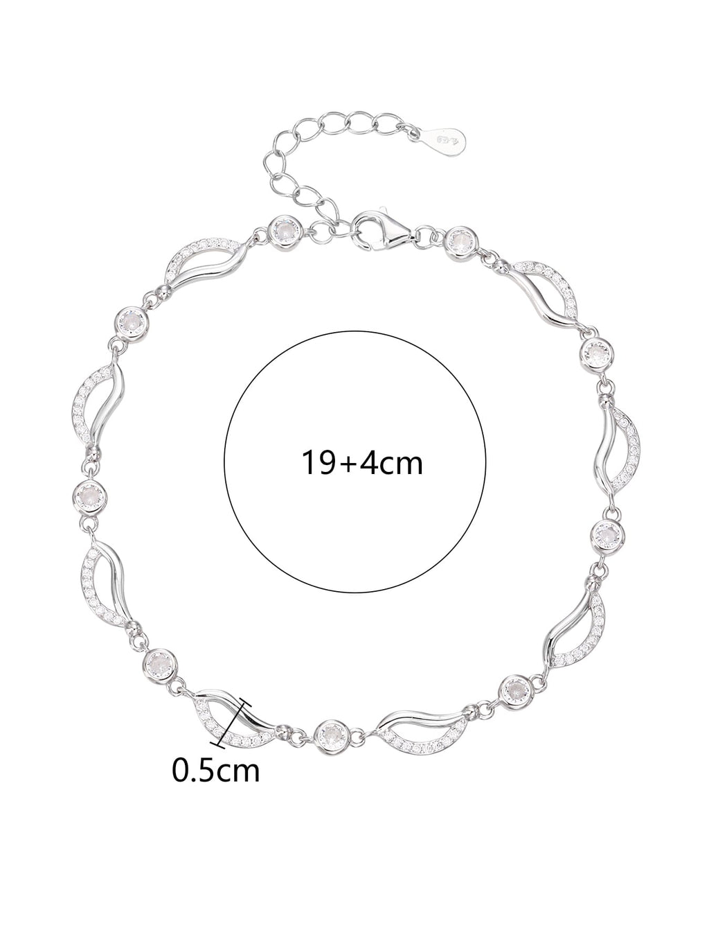 bracelet with wave shaped zirconia decoration in hallmarked, rhodium-plated 925 sterling silver – alternate front view – DRESCHER Jewellery®