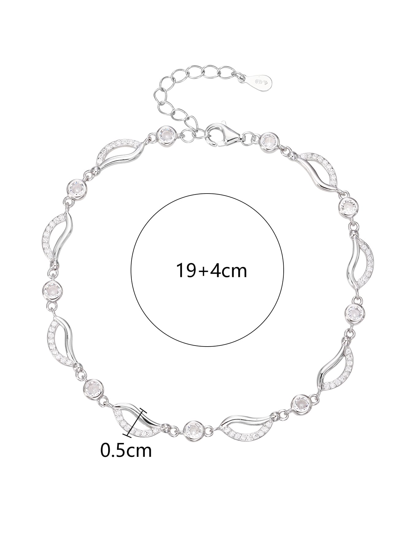 bracelet with wave shaped zirconia decoration in hallmarked, rhodium-plated 925 sterling silver – alternate front view – DRESCHER Jewellery®