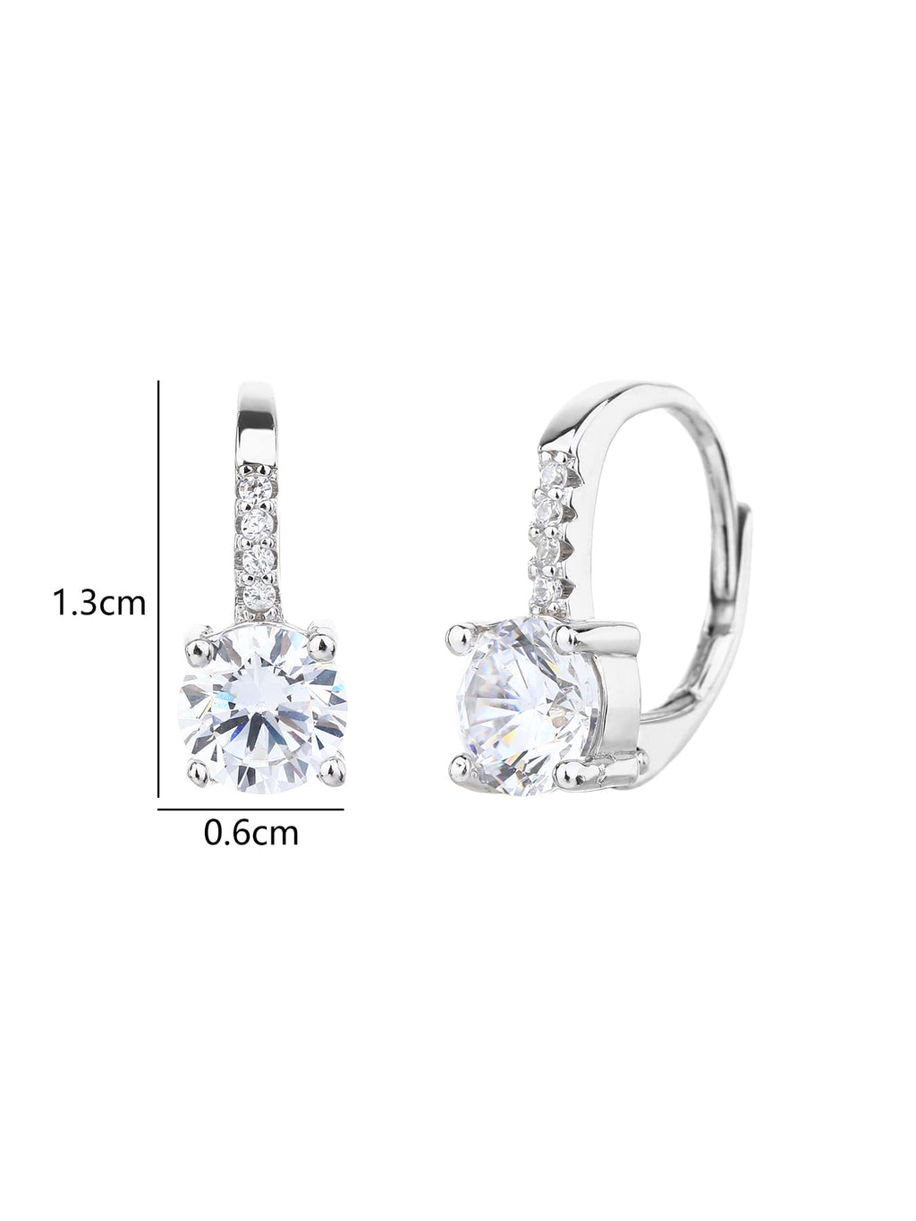 round cubic zirconia stone earrings with patent closure in hallmarked, rhodium-plated 925 sterling silver – display view – DRESCHER Jewellery®