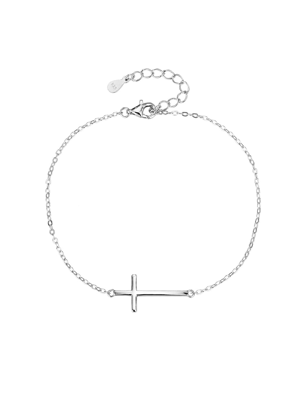 bracelet with cross motif in hallmarked, rhodium-plated 925 sterling silver – display view – DRESCHER Jewellery®