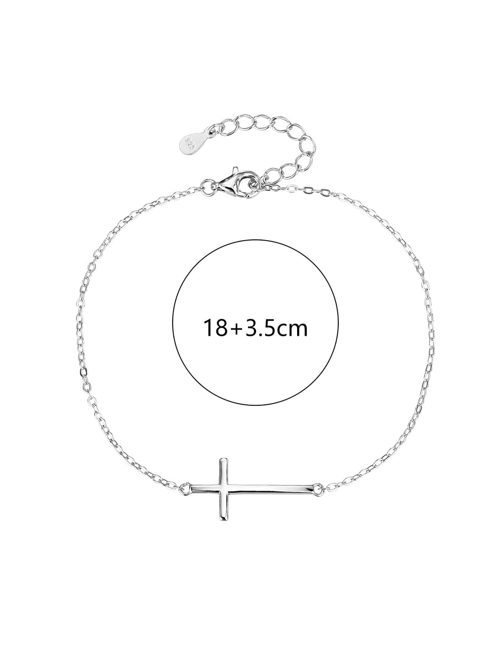 bracelet with cross motif in hallmarked, rhodium-plated 925 sterling silver – dimensions view – DRESCHER Jewellery®