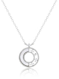 Silver circle and crescent moon pendant necklace