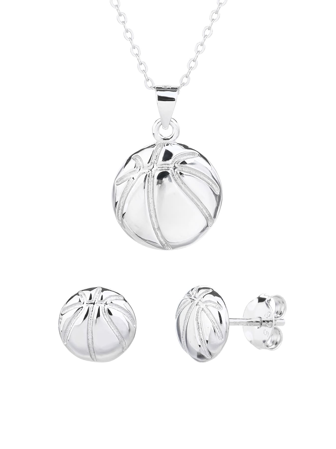 basketball wedge set in hallmarked, rhodium-plated 925 sterling silver – alternate front set view – DRESCHER Jewellery®